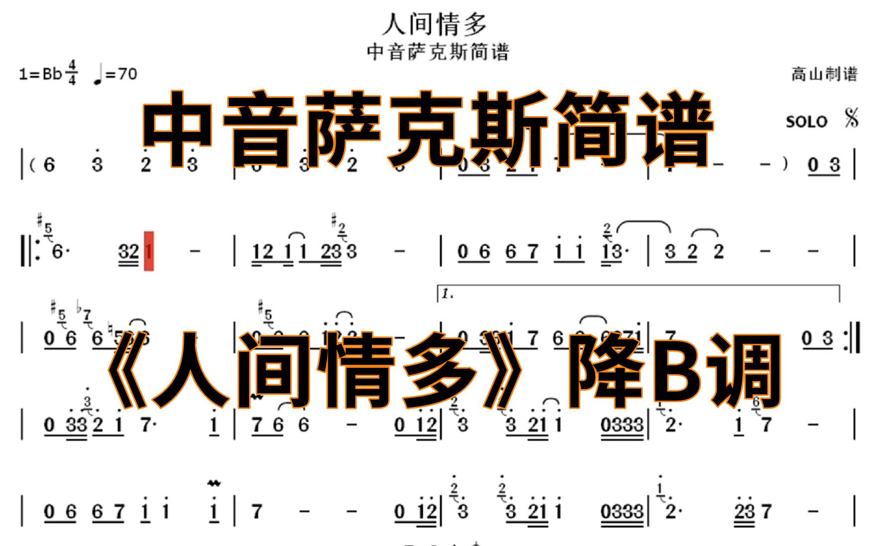 中音萨克斯简谱《人间情多》神医喜来乐主题曲 降B调高山制谱哔哩哔哩bilibili