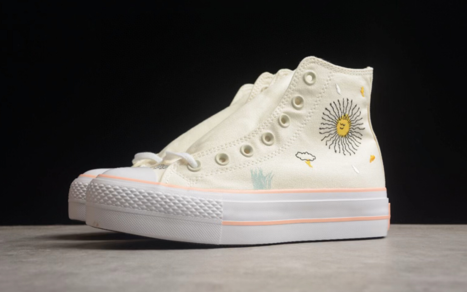 匡威 converse all star lift 米白厚底太阳花刺绣高帮帆布鞋a03516c