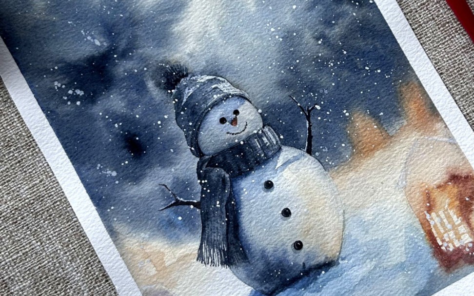 水彩圣诞小雪人