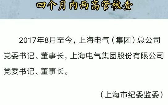 上海电气董事长落马,4个月内两高管被查哔哩哔哩bilibili