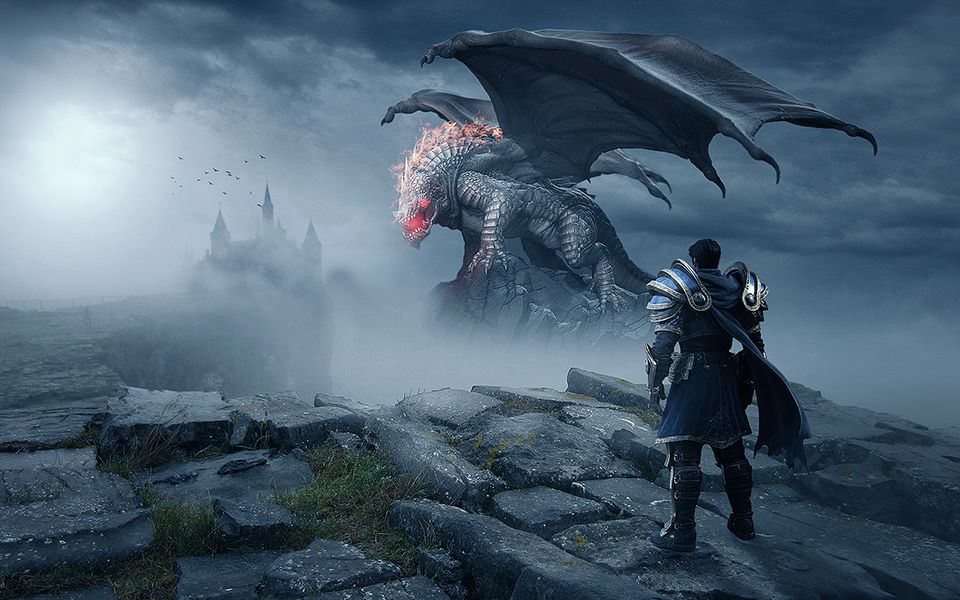 ps孤单勇士对峙怪兽创意合成