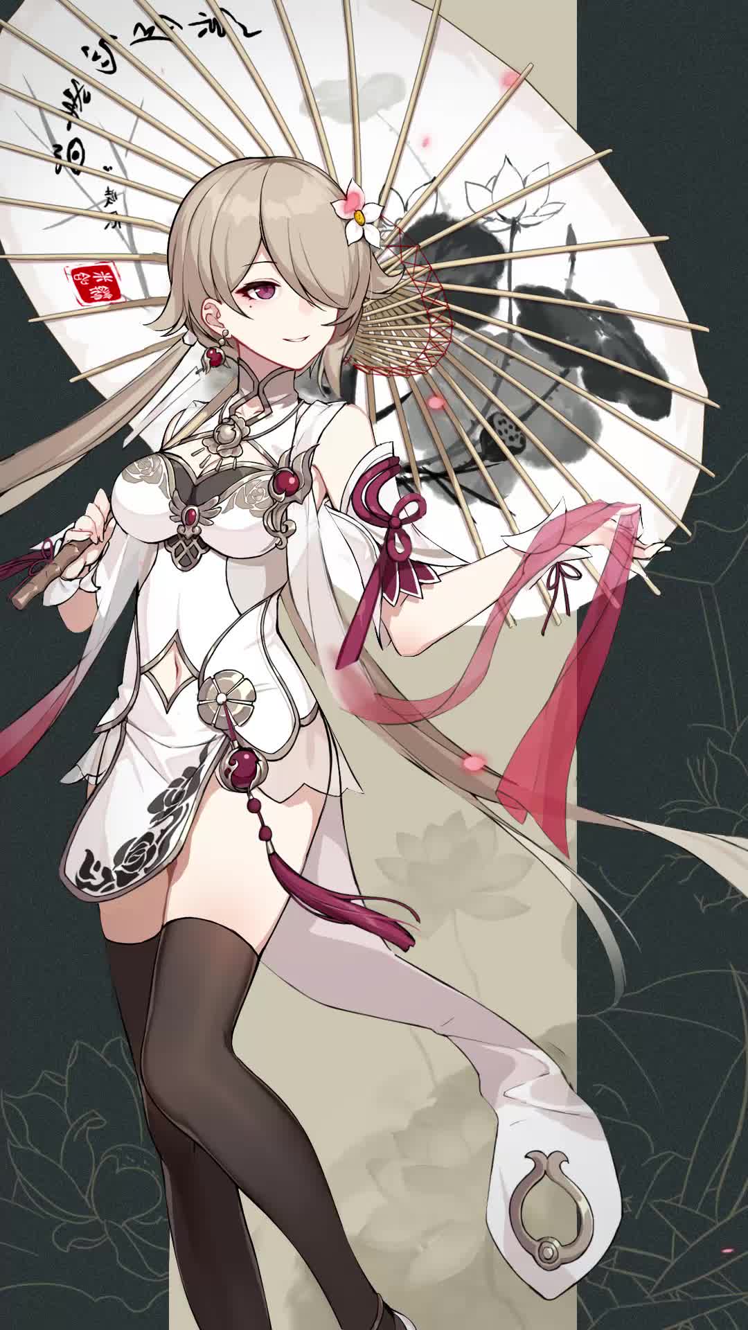 纸伞,旗袍,黑丝,游戏,崩坏三