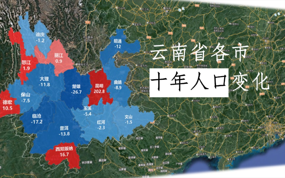 云南省各市十年人口变化第七次人口普查