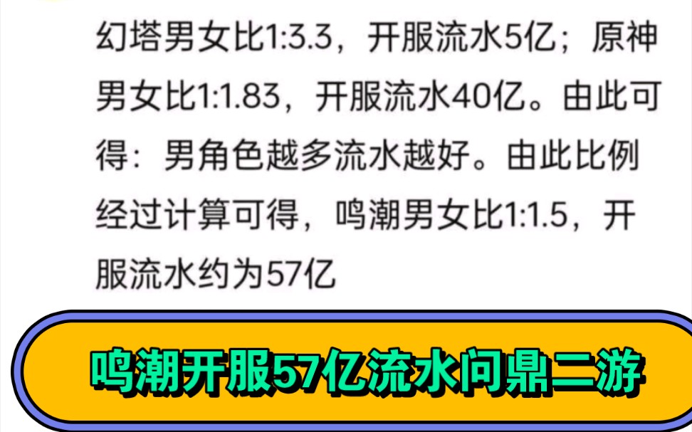 8u根据男女角色比例推算出鸣潮开服流水,爆杀原神手机游戏热门视频