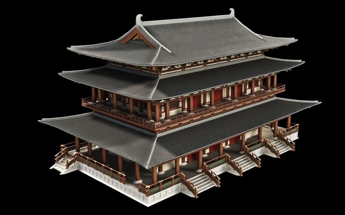 【3dmax建模】古风宫殿建筑模型搭建,场景建模思路讲解