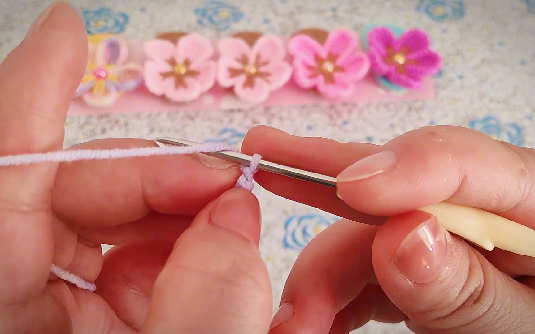 阿富汗针法·樱花发夹教程·樱花