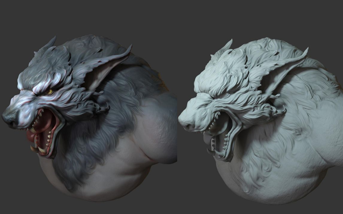 大二学姐首次用zbrush建模的一头大灰狼,这水平能去米哈游工作吗?
