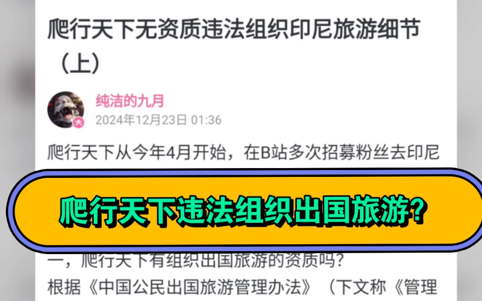 百万粉丝up爬行天下违法组织出国印尼旅游细节,目前爬行天下已删除之前招揽游客动态.哔哩哔哩bilibili