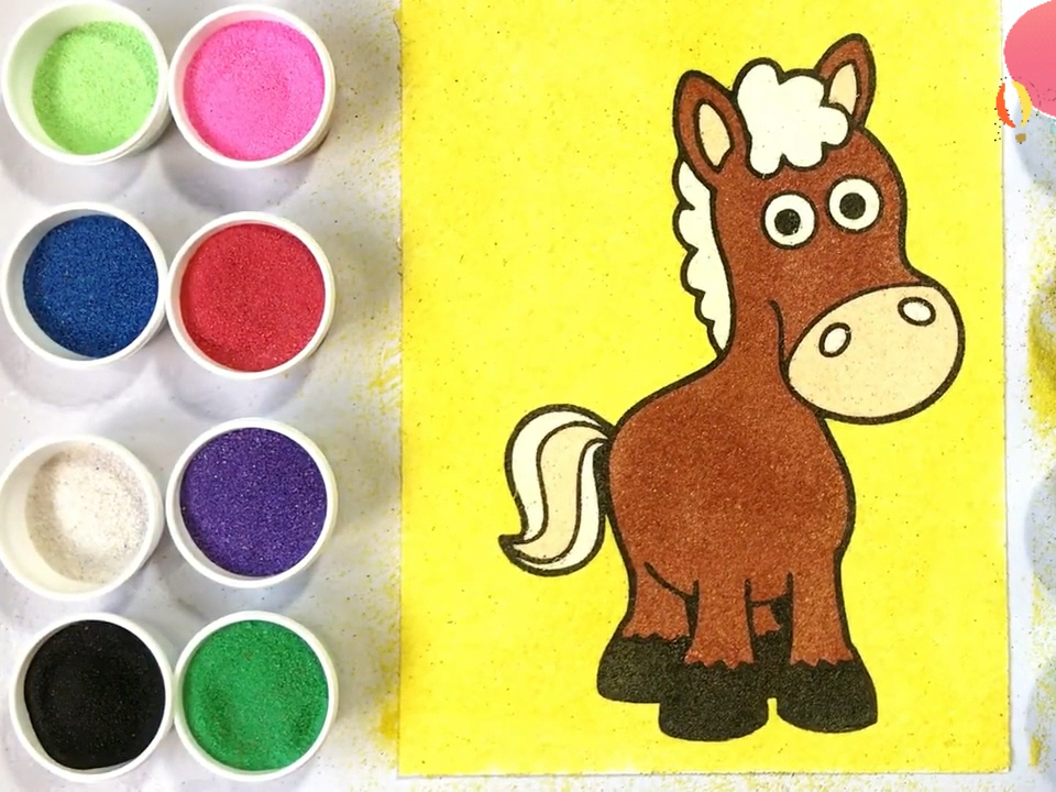 用彩色沙子画小马驹,成品逼真好看,过程好玩