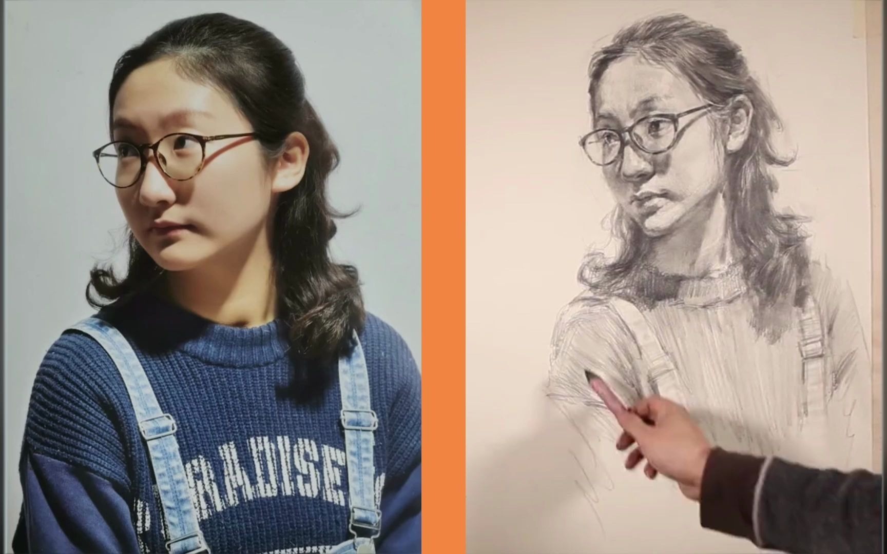 【素描头像】——四分之三侧女青年素描头像绘画示范_哔哩哔哩_bili