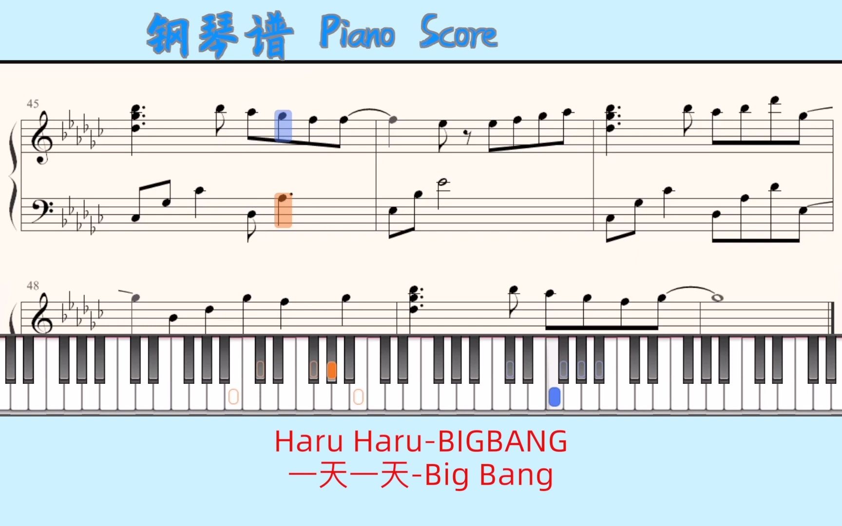 Piano Score钢琴谱 指法:Haru HaruBIGBANG𐟎𙮐Š一天一天Big Bang哔哩哔哩bilibili