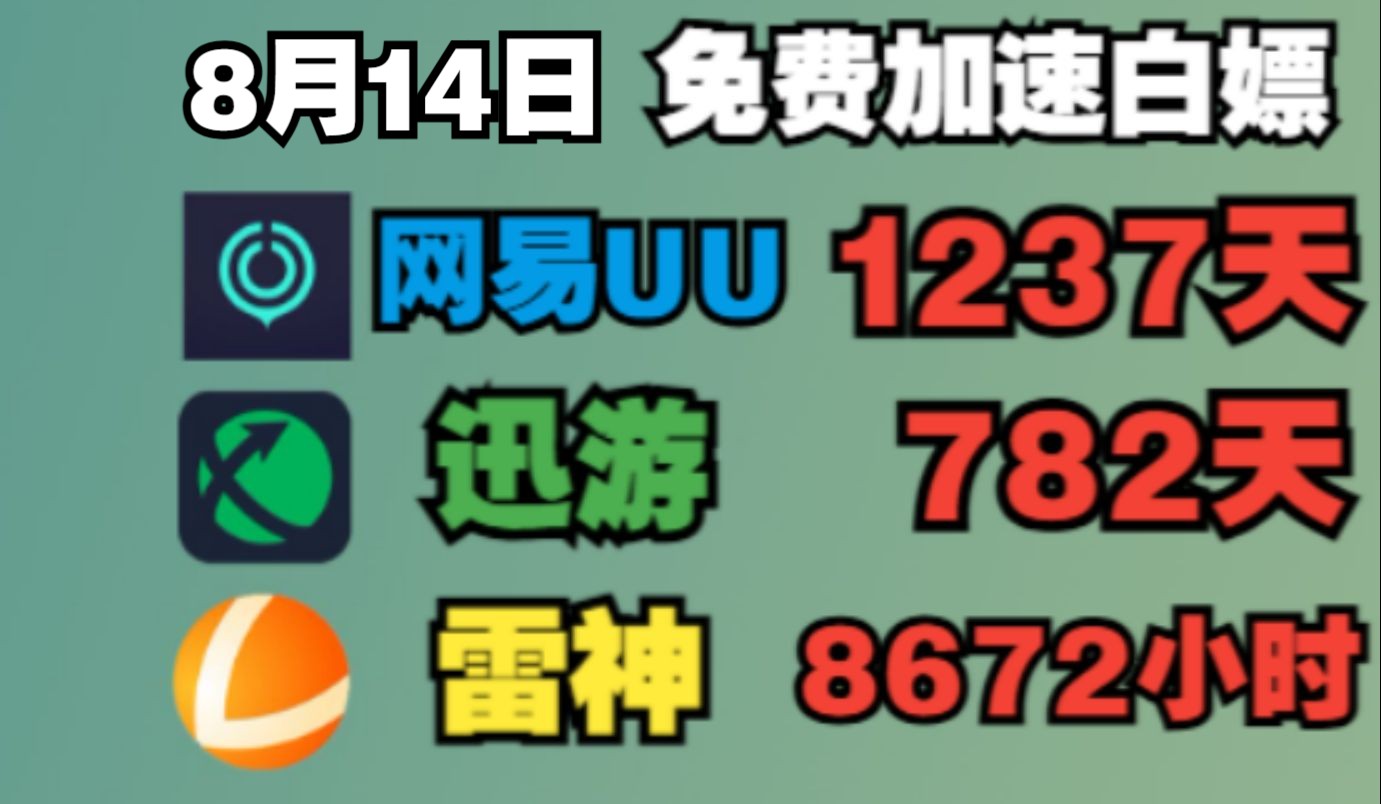 8月14日! 最新免费加速器【网易UU】 加速器 主播866天超长兑换时长!人人可领取!!!!!网络游戏热门视频