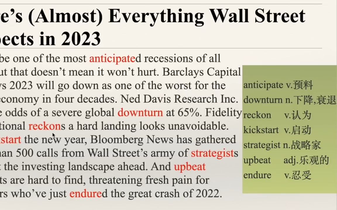 [图]华尔街对2023经济预测｜英语外刊精读｜词汇量暴涨｜英语阅读｜英语听力｜英文写作｜一起读懂美国新闻｜趣味学英语
