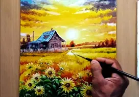 Download Video: 【丙烯画】印度画家Art Self丙烯画夕阳下的向日葵