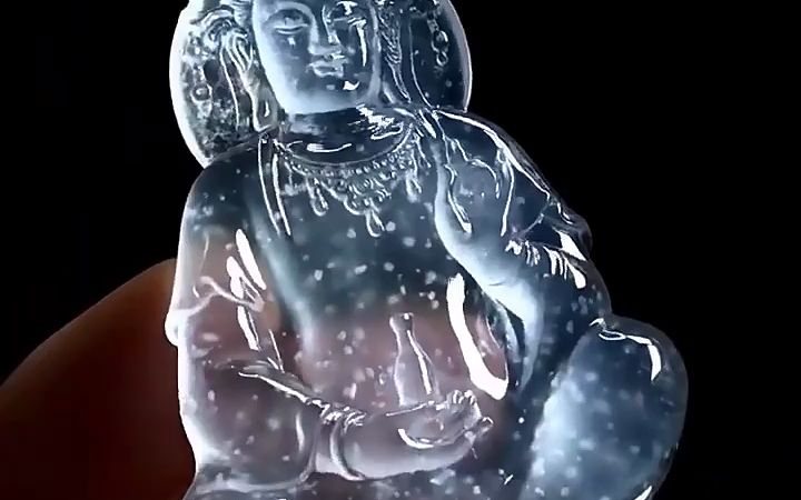 加龙大师作品,玻璃种木那雪花棉翡翠观音