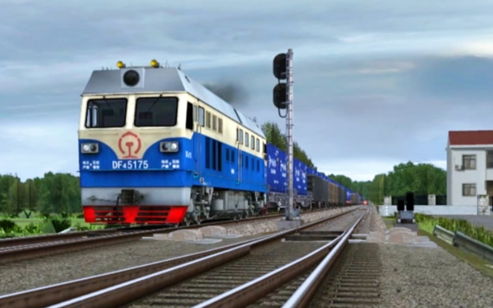 [游戏云拍车]禹亳铁路东风4c5175牵引敞顶集装箱大列去郏县 #14