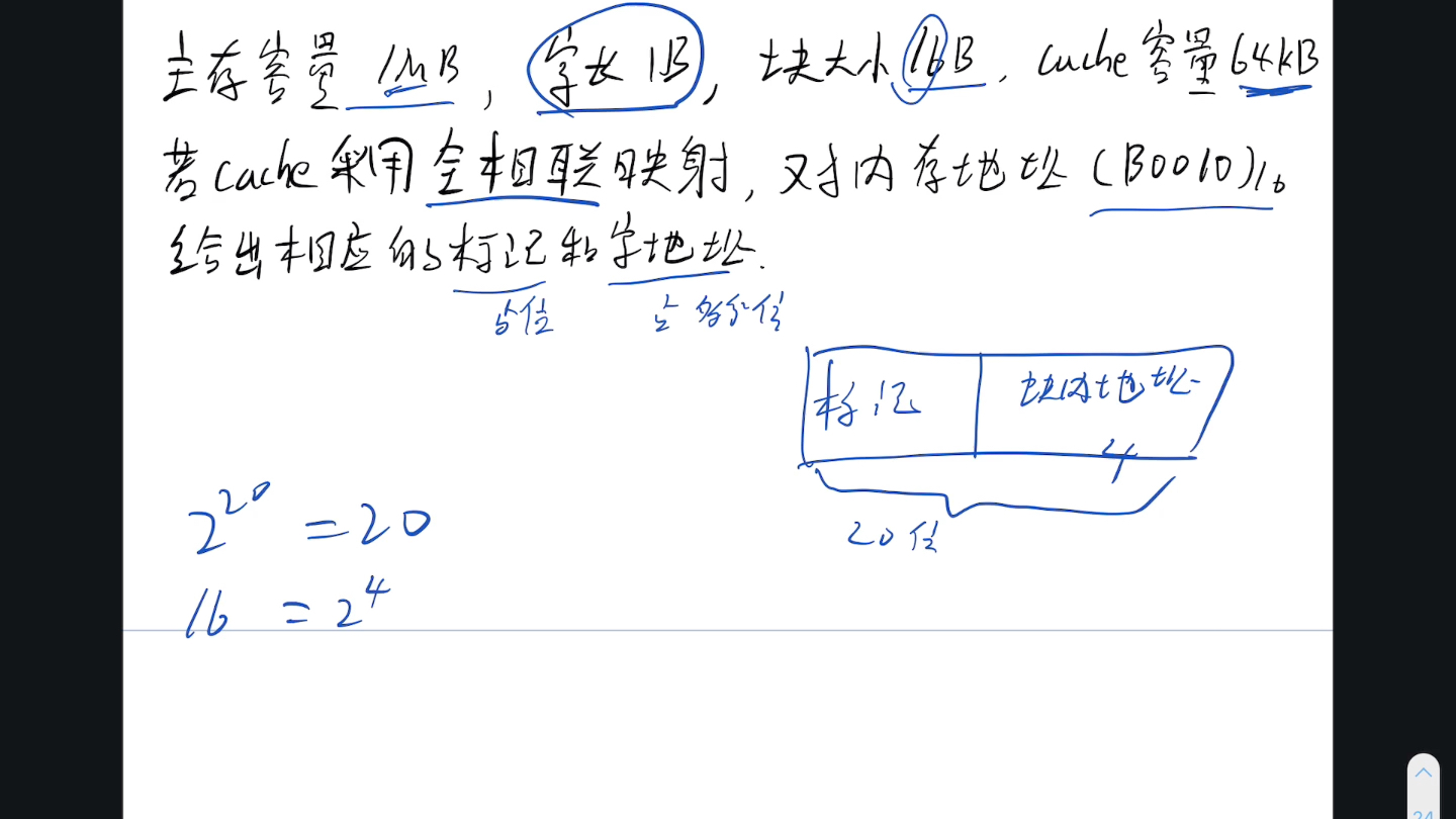 [图]计组期末必考 主存与cache的地址映射计算题