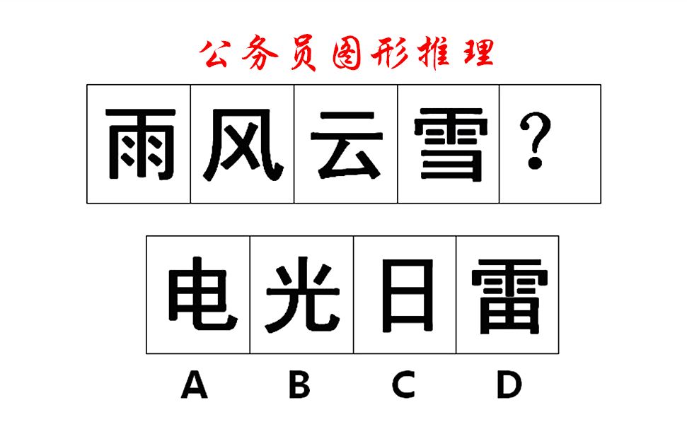 [图]公务员图形推理，汉字雨风云雪之间，存在什么样的规律呢