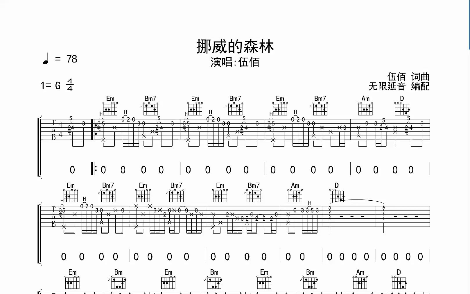 挪威的森林,吉他谱,吉他弹唱,动态吉他谱哔哩哔哩bilibili