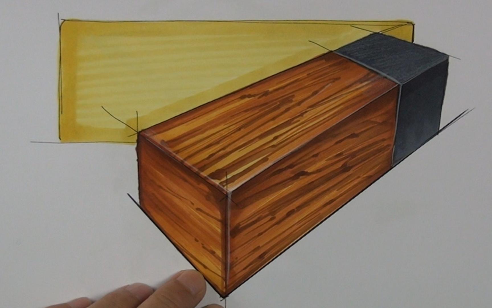 马克笔木纹,橡胶,磨砂材质渲染表达工业设计产品设计考研手绘远川绘