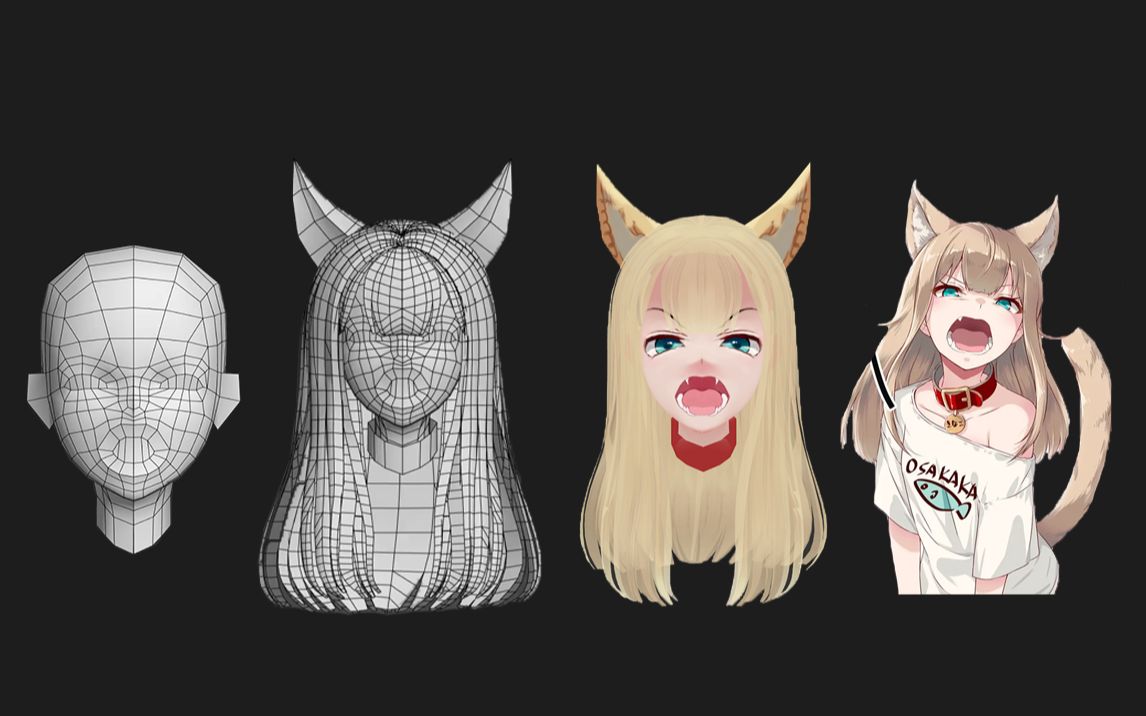 3dmax人物建模,二次元萝莉角色头部布线教程,3dmax/bodypaint3d贴图