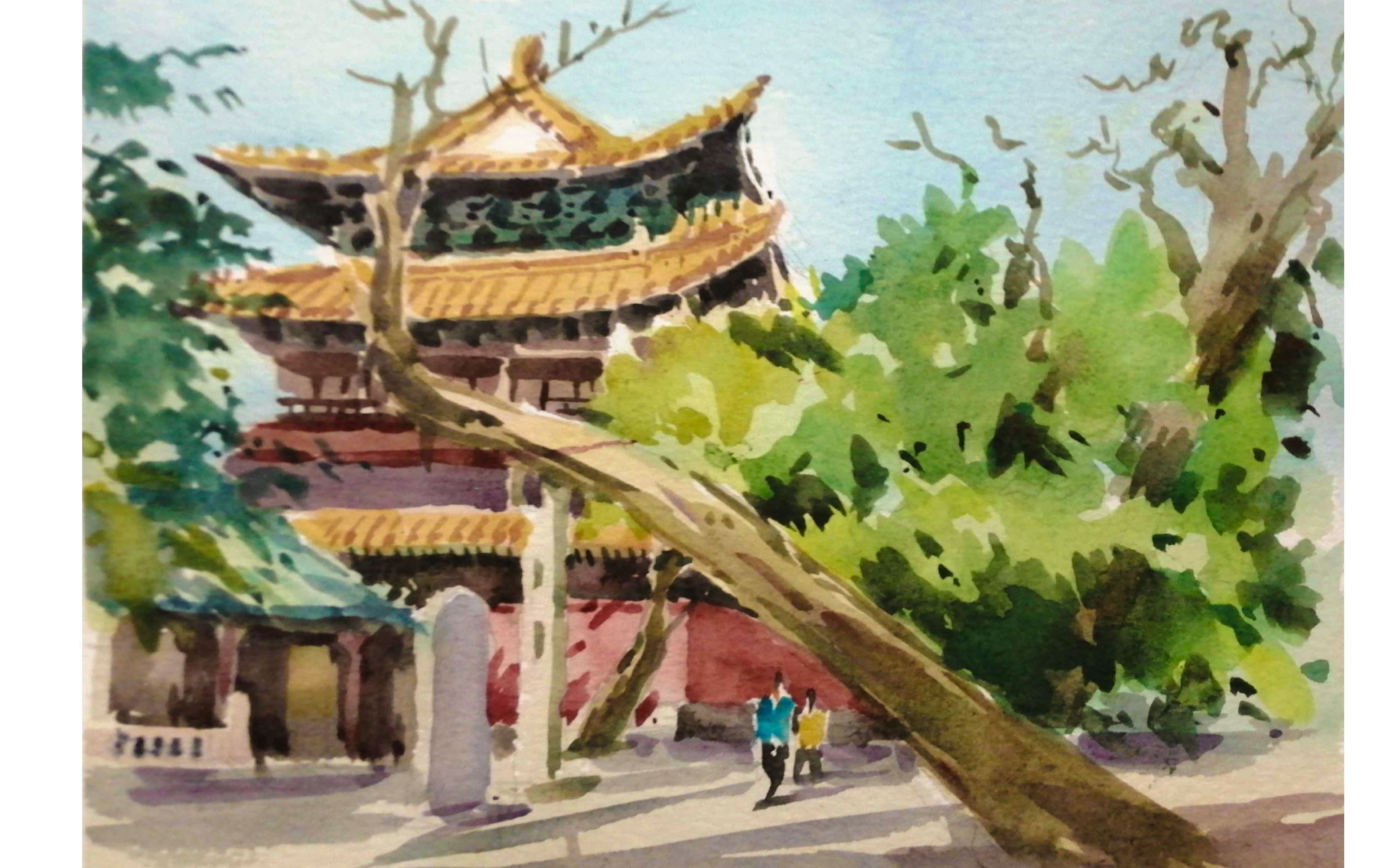 【水彩】安静画画～古建筑水彩绘画