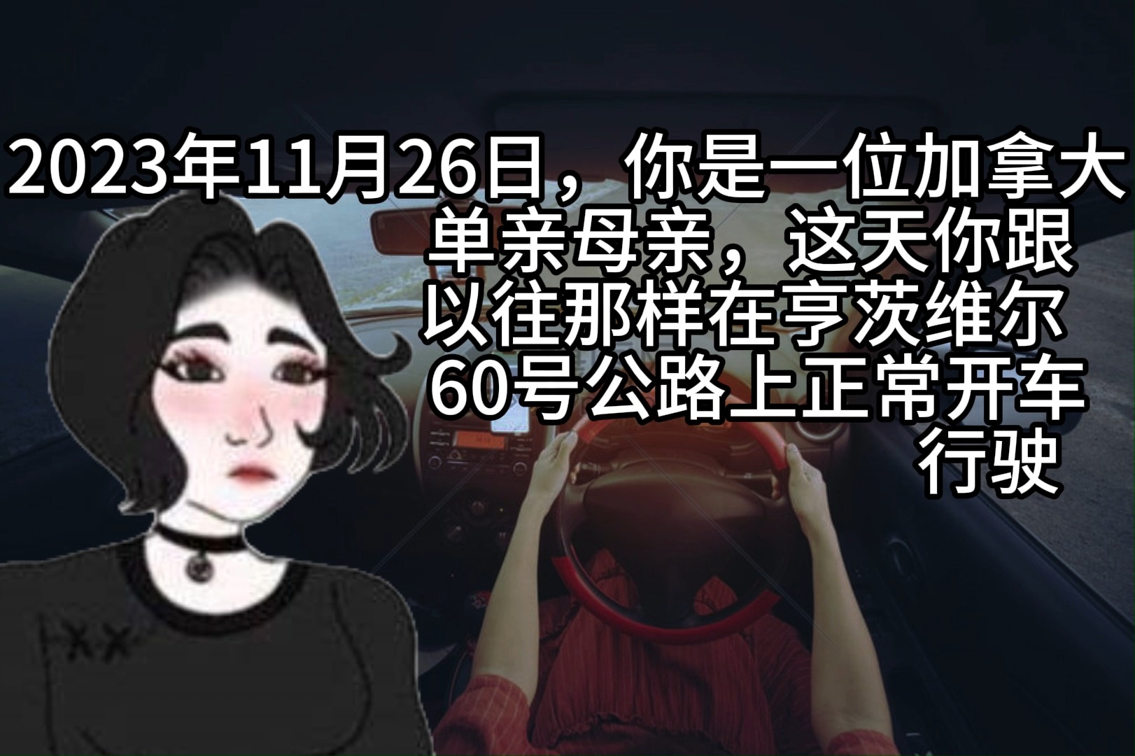 2023年11月26日,你是一位加拿大单亲母亲,这天你跟以往那样在亨茨维尔60号公路上正常开车行驶哔哩哔哩bilibili