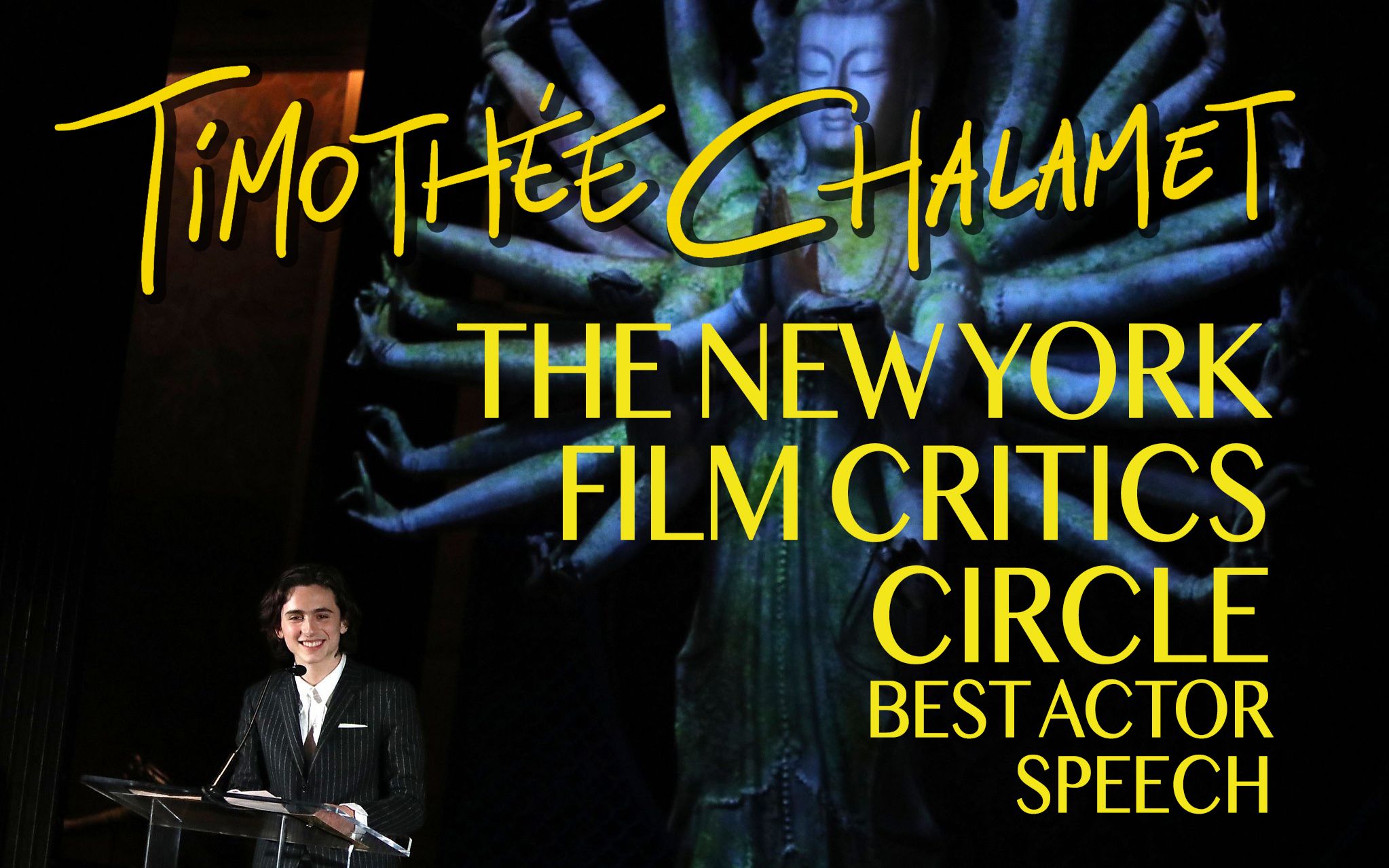 【Timoth㩥 Chalamet】甜茶Timmy在纽约影评人协会晚宴领最佳男主奖的致辞 NYFCC Award Speech哔哩哔哩bilibili