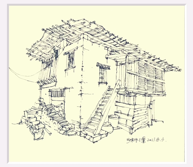 [钢笔速写]乡村老屋-1