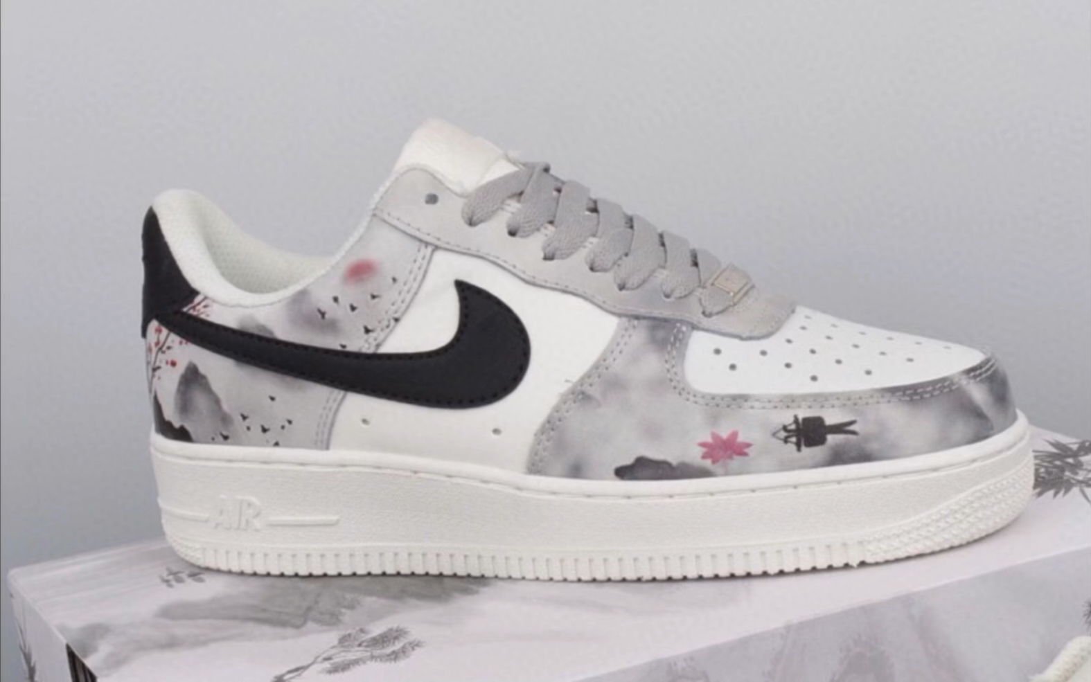 耐克 nike air force 1 low 山水画水墨国风 黑白达芬奇运动鞋cw2288