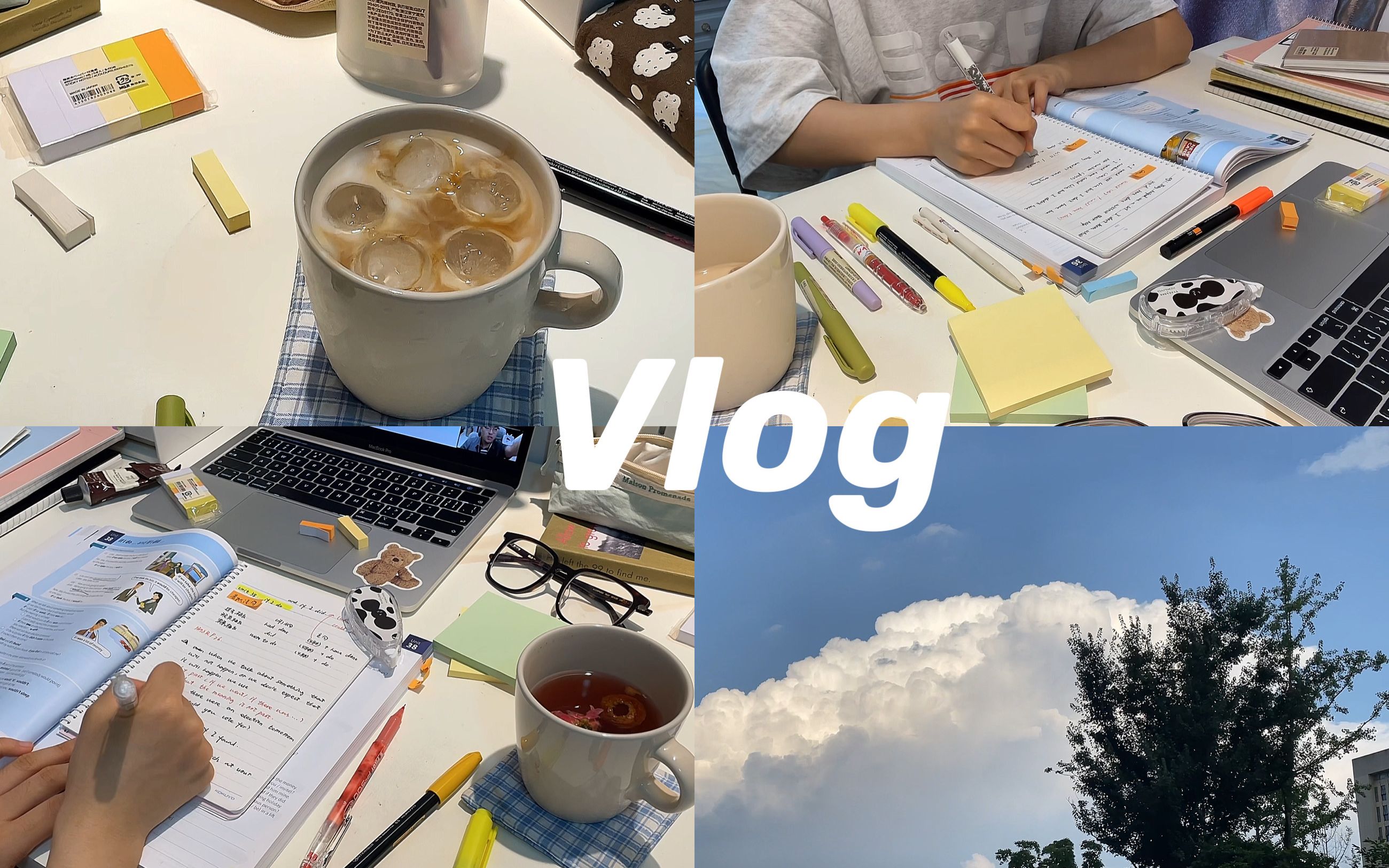 Study Vlog|夏日宅家学习|英语|抹茶牛奶|冰拿铁|grammar|精听|隔夜燕麦杯|动力向|尝试拉花|新衣服哔哩哔哩bilibili