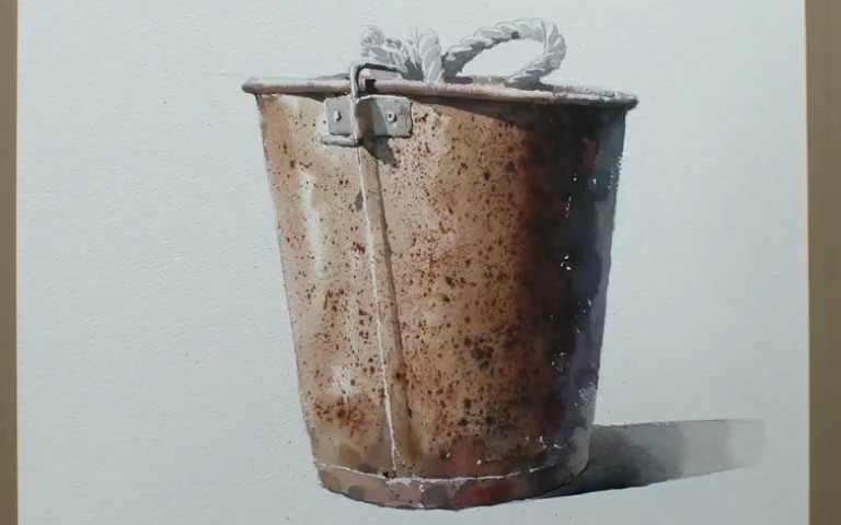 水彩如何用水彩表现出铁皮水桶生锈的质感