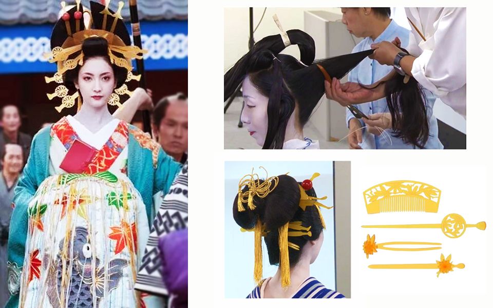 不用假发套的传统花魁发型妆造技巧|日本髪横兵库