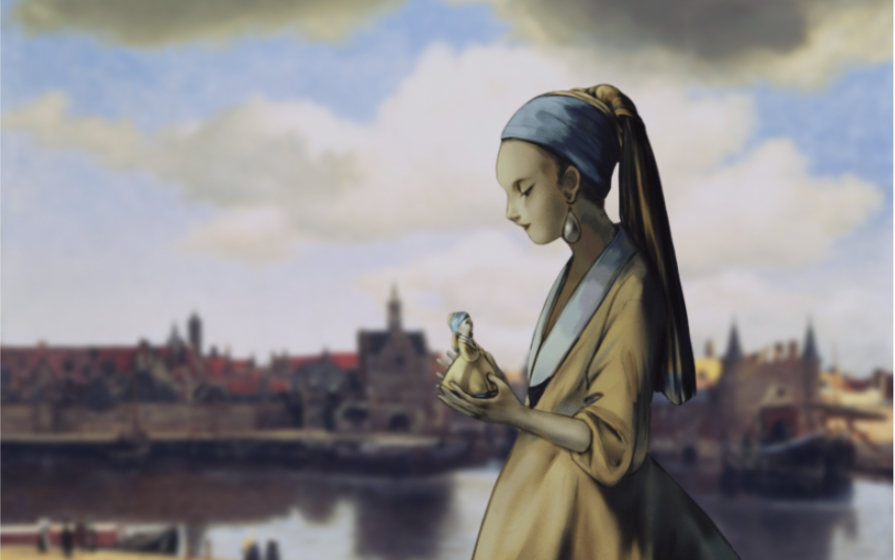陶瓷手办戴珍珠耳环的少女二创陶瓷彩绘过程