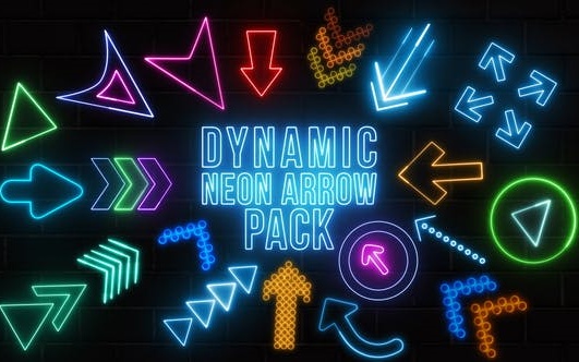 ae模板20套霓虹灯发光箭头赛博朋克城市箭头指引房价建筑楼梯箭头灯箱