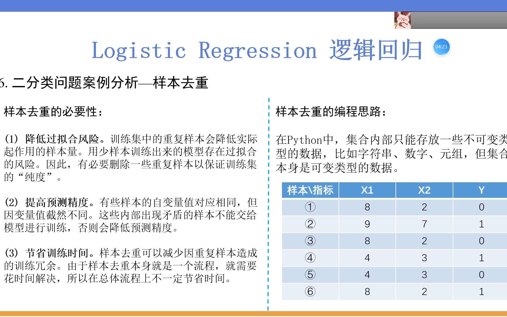 逻辑回归解决二分类问题的应用案例(3) 样本去重的编程哔哩哔哩bilibili