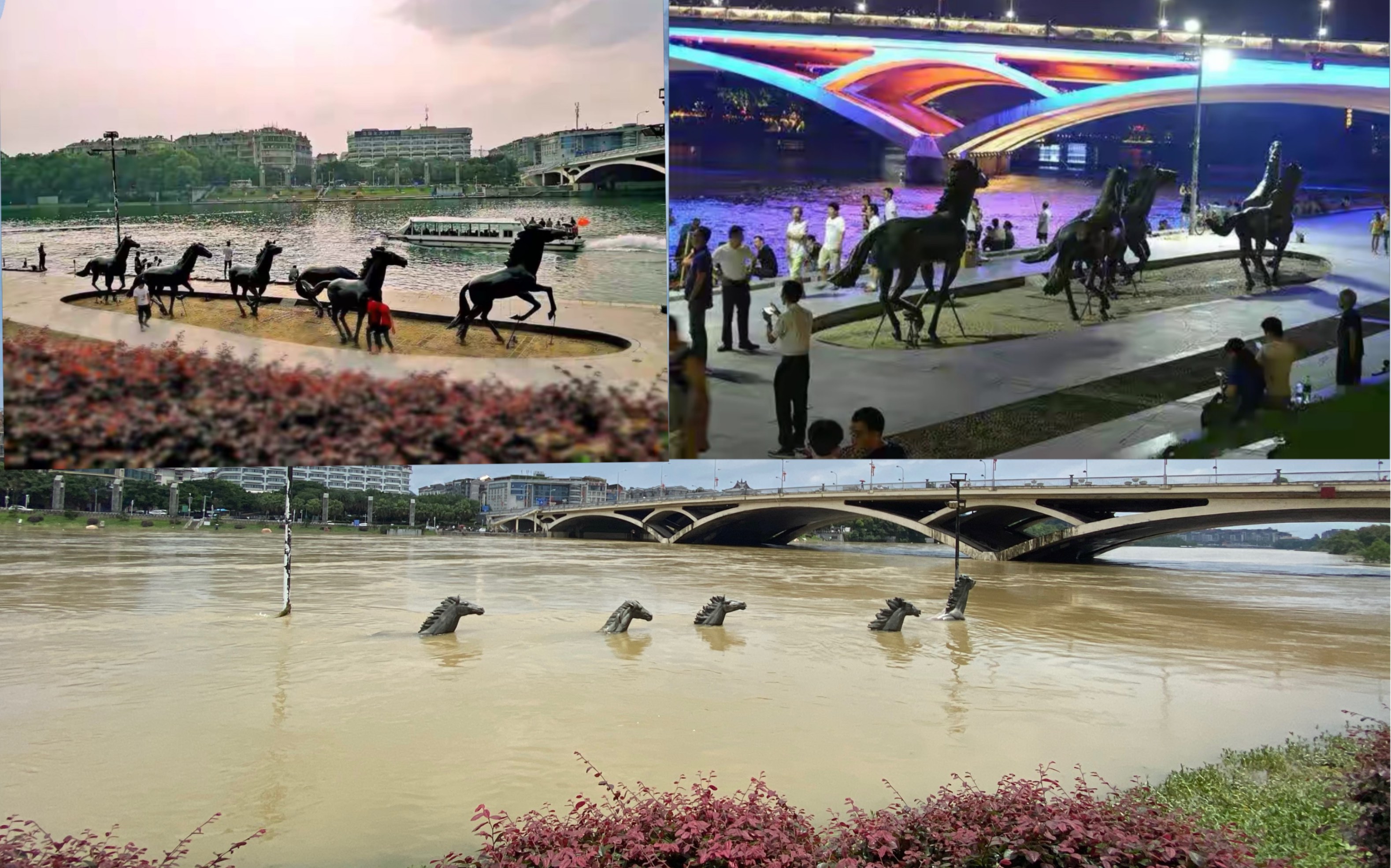 [图]桂林市解放桥六匹20多年历史的铜马，每年暴雨都要游泳