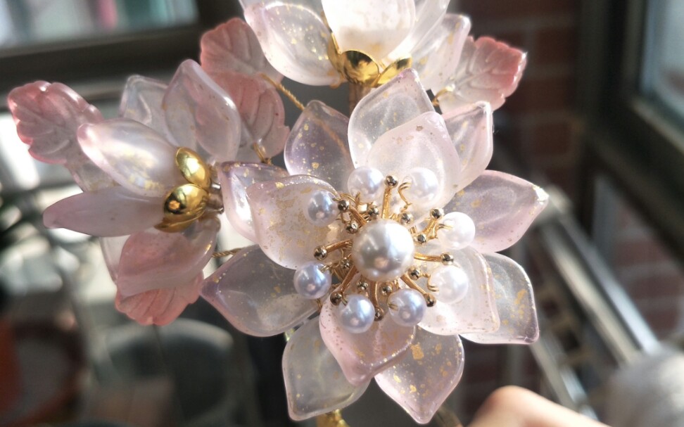 【琉璃发簪】昙花捷克琉璃洒金步摇发簪带流苏!汉服发簪原创发簪!