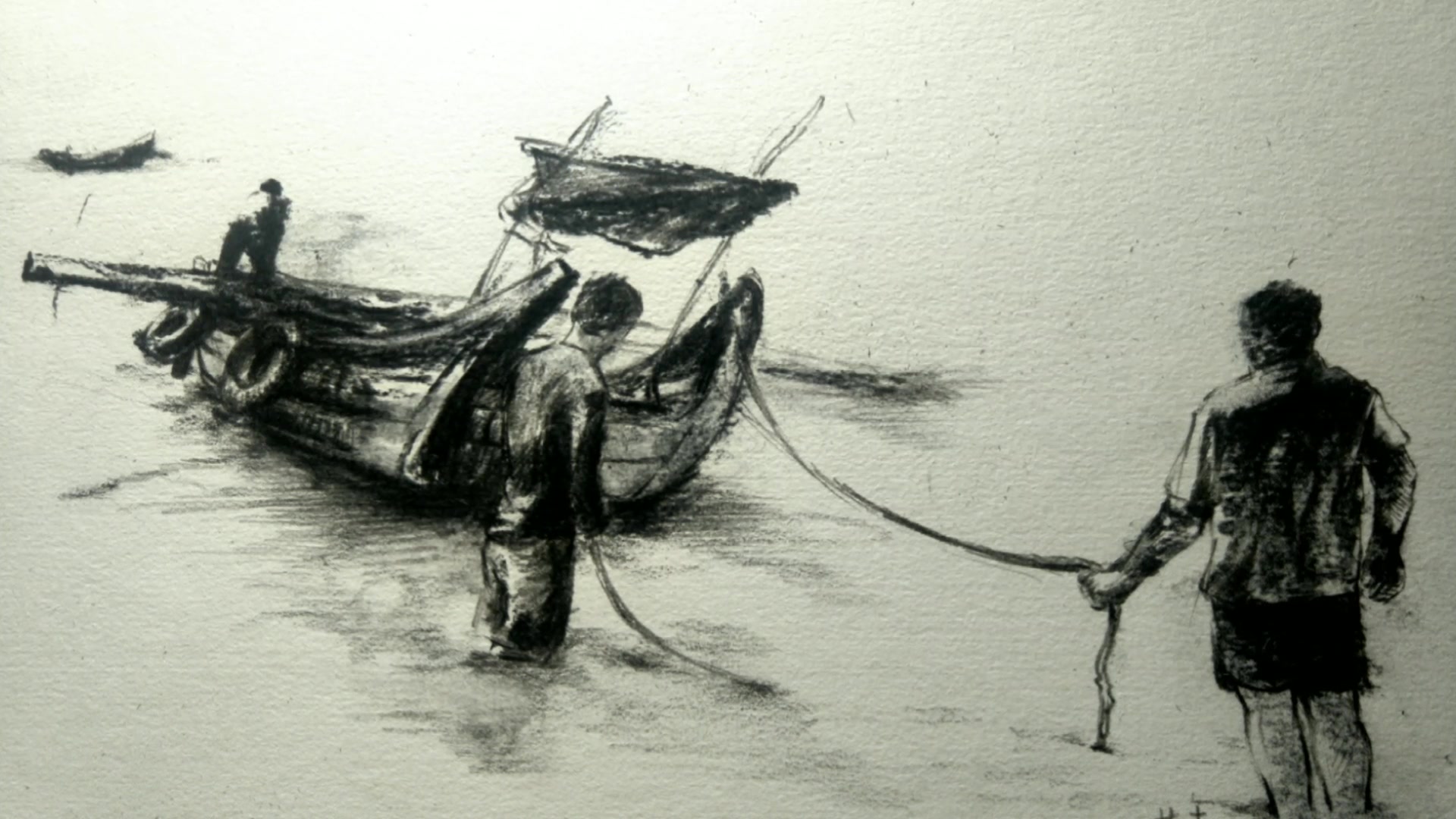 【劳作的渔民】炭笔速写