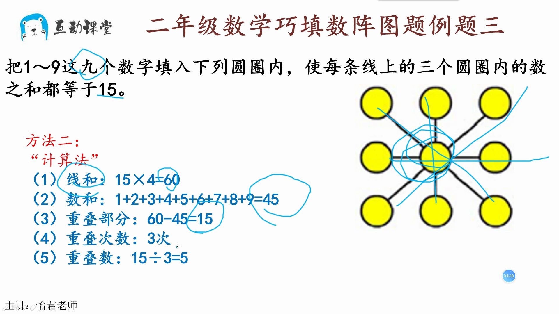 二年级数学巧填数阵图题例题三