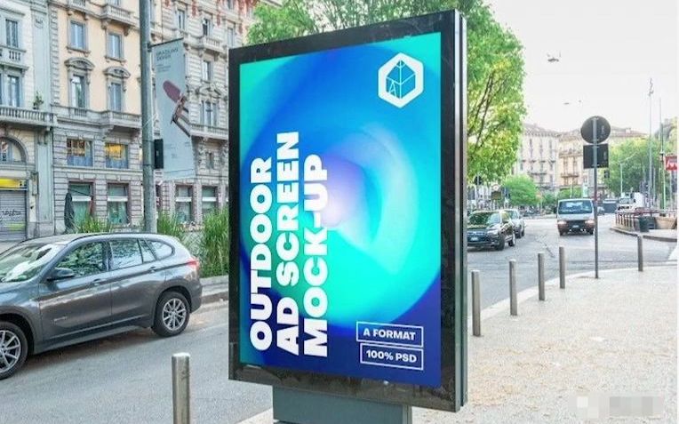 68款国外城市户外车站灯箱广告牌展示效果psd分层样机模板