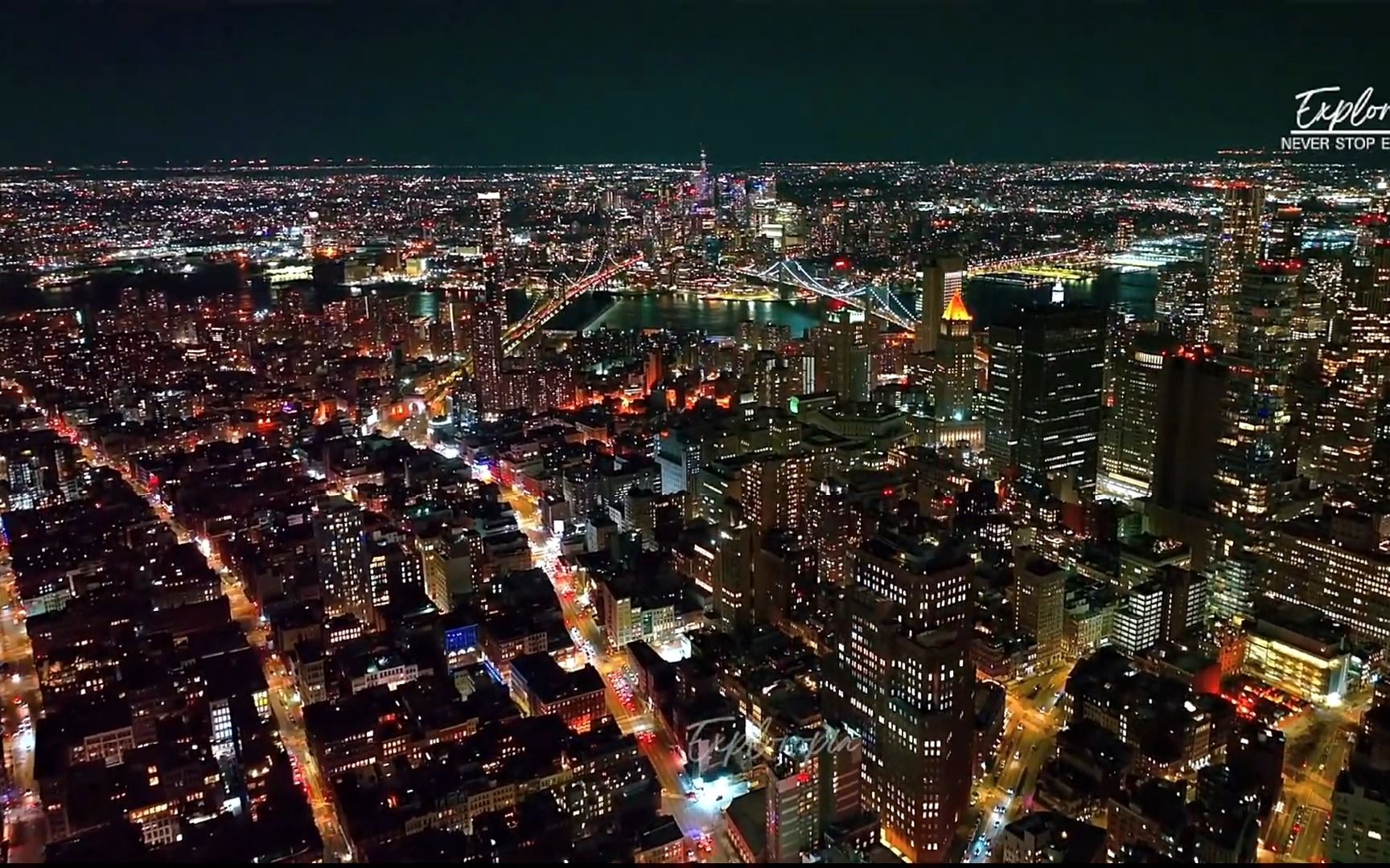 纽约城市摩天大楼夜景灯光航拍