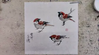 Download Video: 麻雀踏枝回首站立动态国画小写意