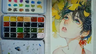 【水彩】银杏树下的女孩，教你怎样搭配色彩，超精致的水彩上色过程