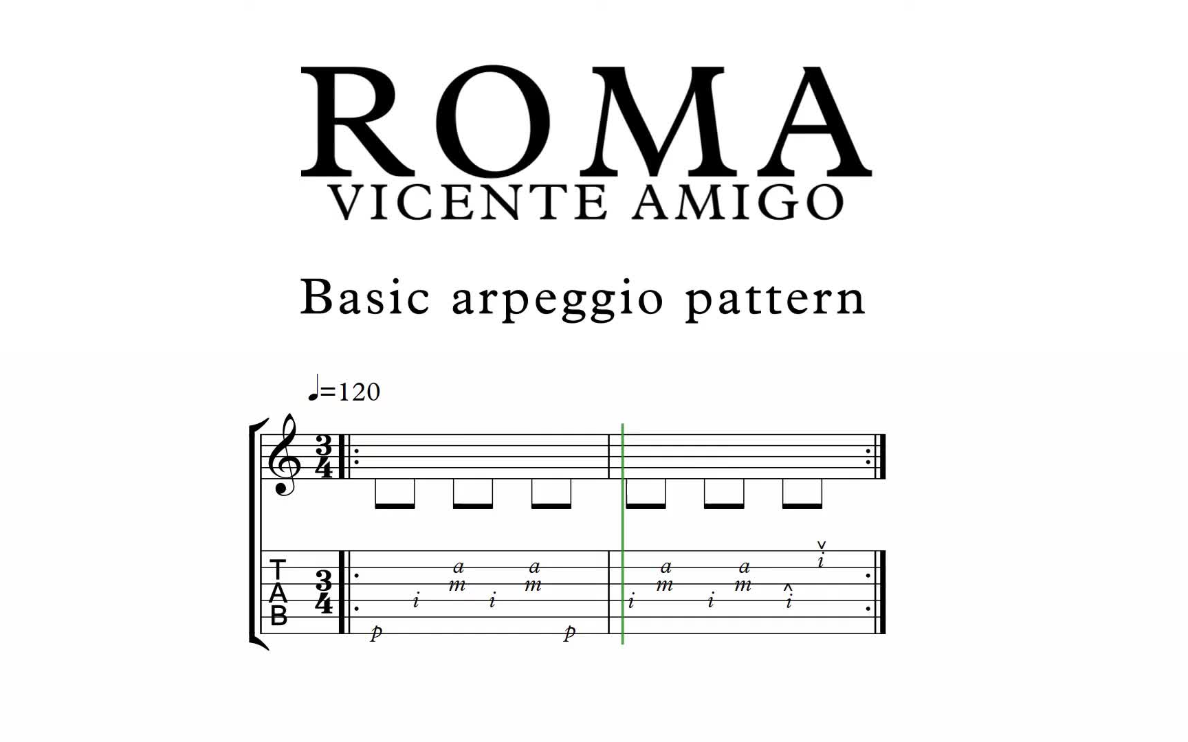 [图]【教程】Roma - Vicente Amigo 动态吉他谱 慢速练习版+原速版（共2p）| 弗拉门戈 吉他谱 弹奏演示