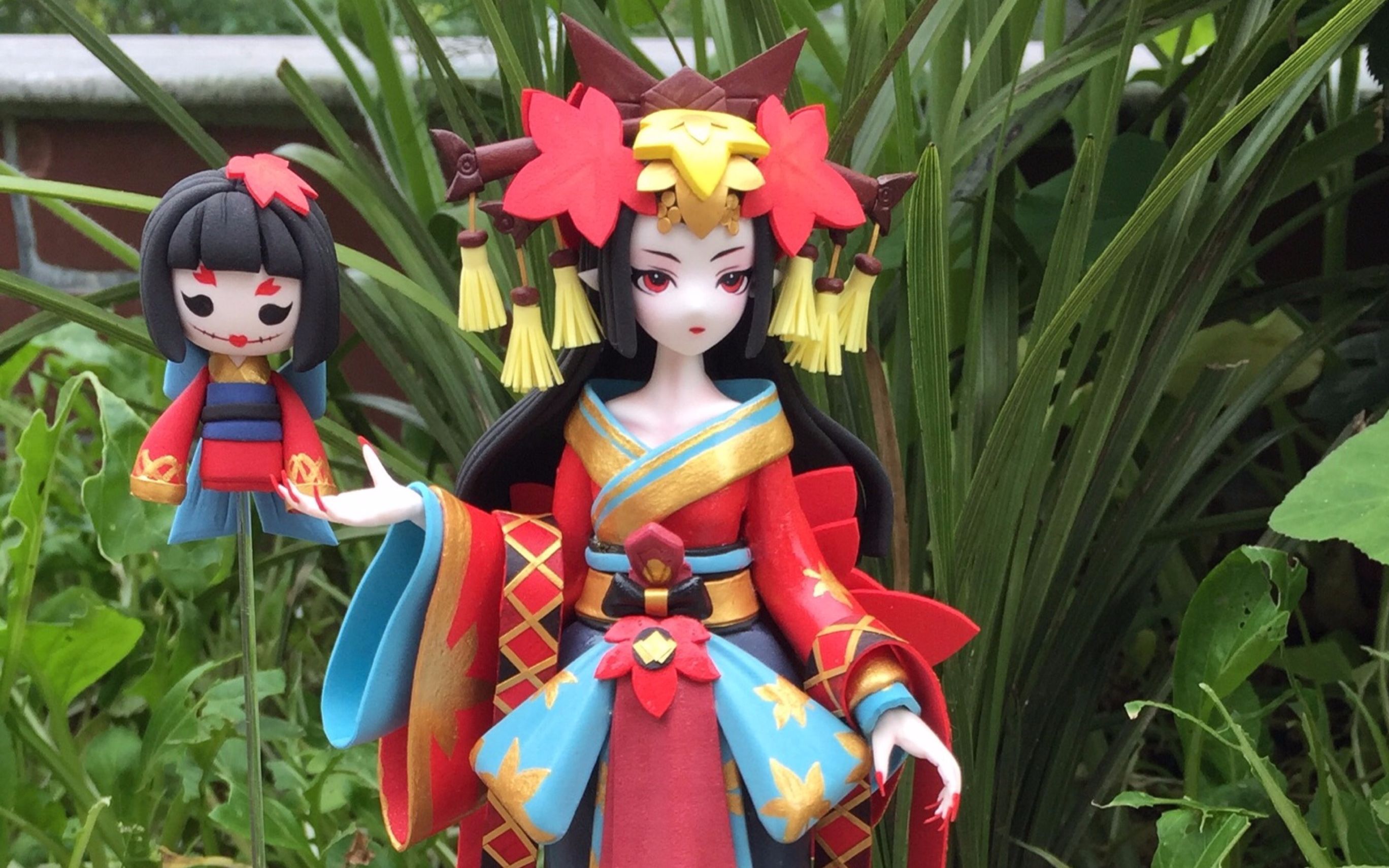 超轻黏土鬼女红叶的枫叶娃娃