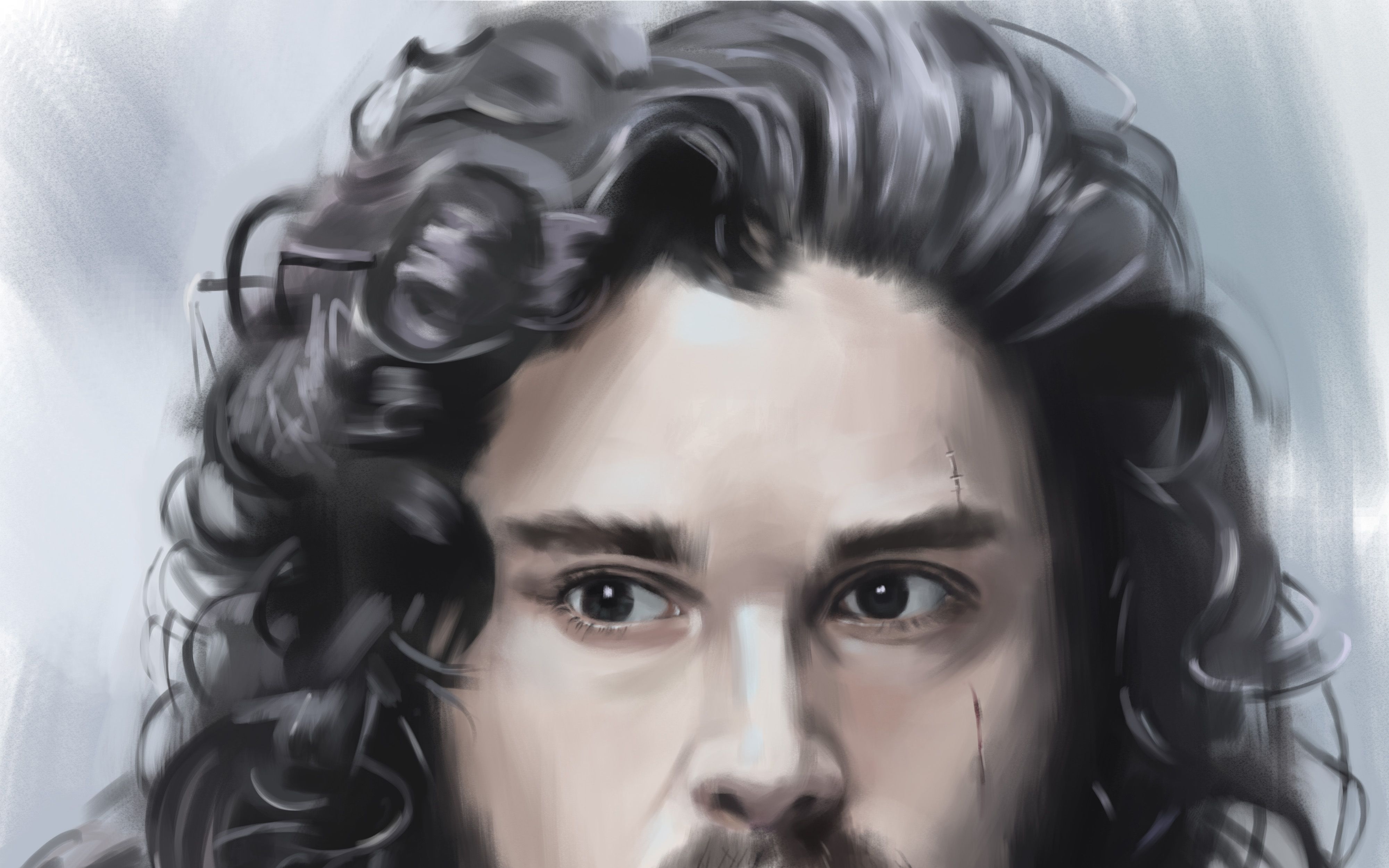 厚涂板绘头像绘画过程权力的游戏雪诺