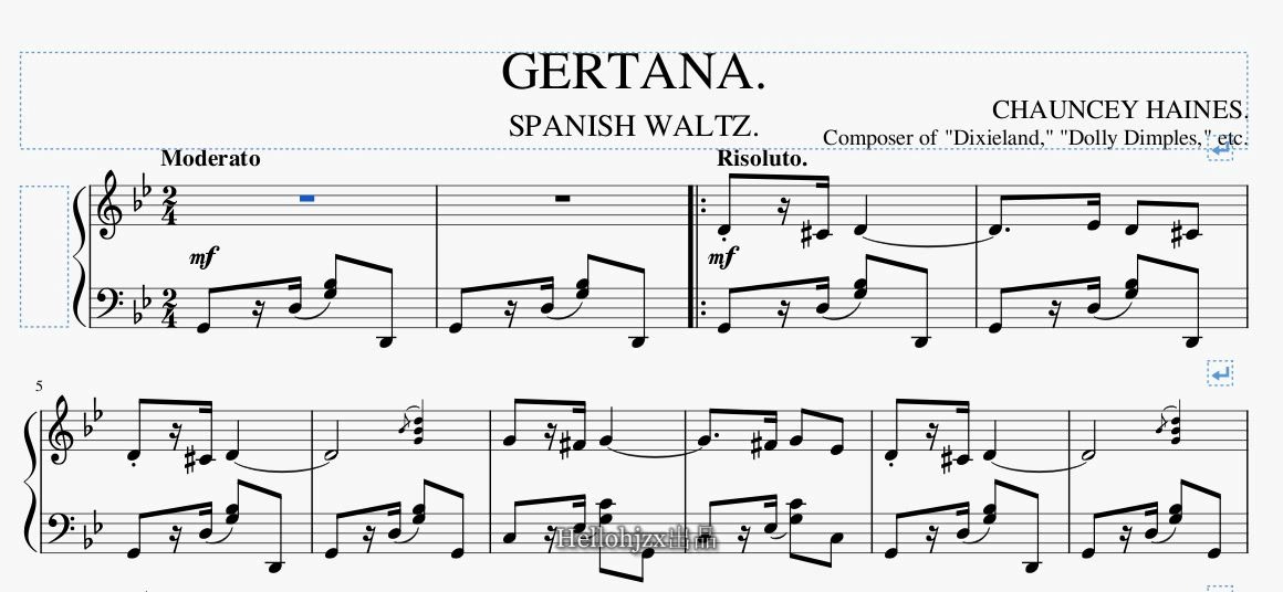 [图]昌西·海恩斯：《葛塔娜（西班牙风格圆舞曲）》-Chauncey Haines: Gertana Spanish Waltzes (1904年创作钢琴独奏版)