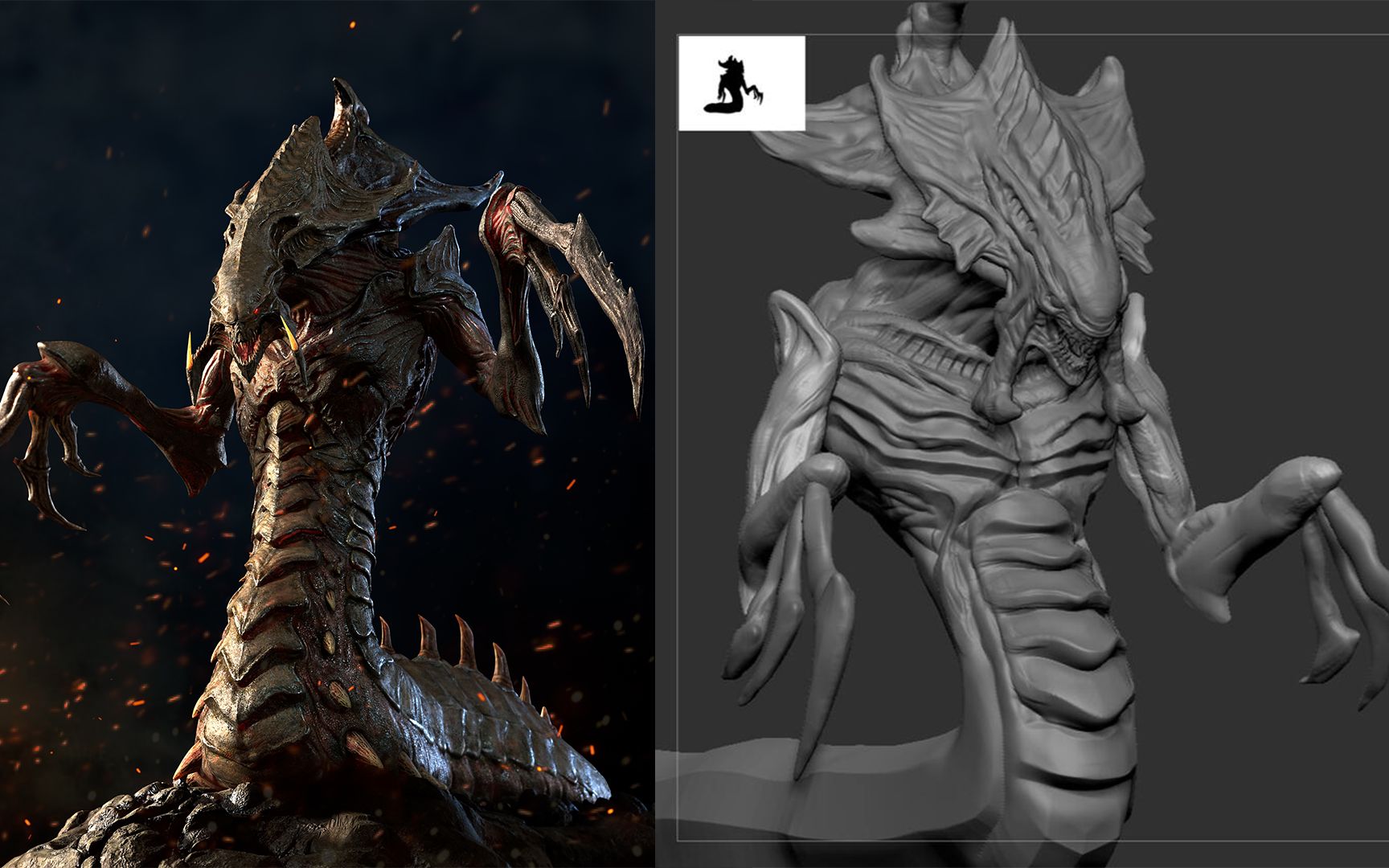 【zbrush建模】星际争霸-刺蛇游戏角色雕刻制作,三小时全程详细讲解!