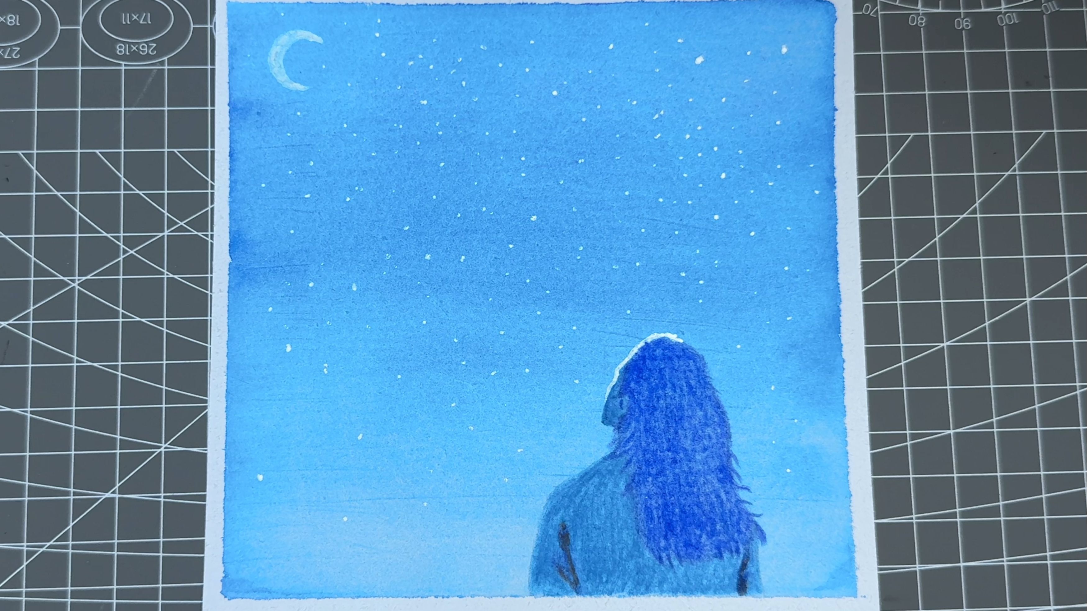 初学者都能学会的水彩画《仰望星空》